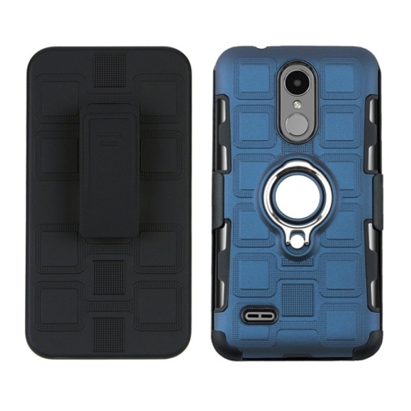 For LG K4 (2017) EU Version 3 In 1 Cube PC + TPU Protective Case with 360 Degrees Rotate Silver Ring Holder(Navy Blue)