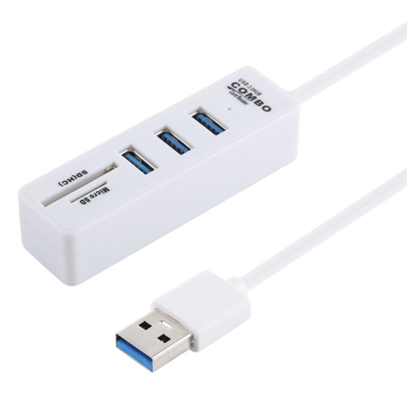 2 in 1 TF / SD Card Reader + 3 x USB 3.0 Ports to USB 3.0 HUB Converter, Cable Length: 26cm(White)
