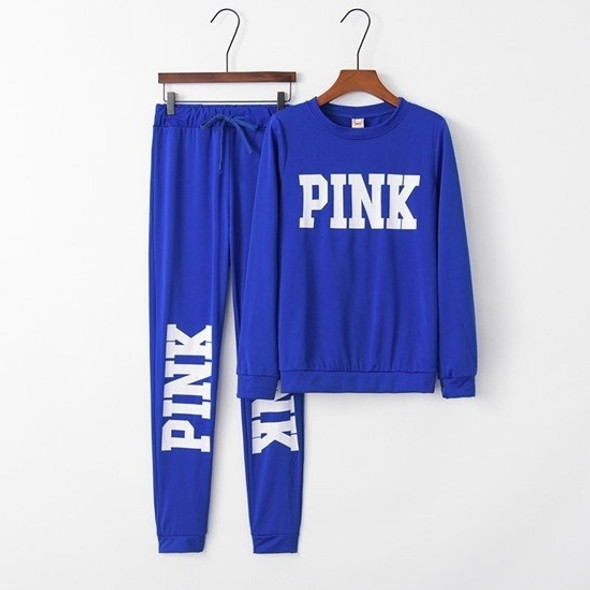 Letter Print Sports Two-piece Clothes (Color:Blue Size:XXL)