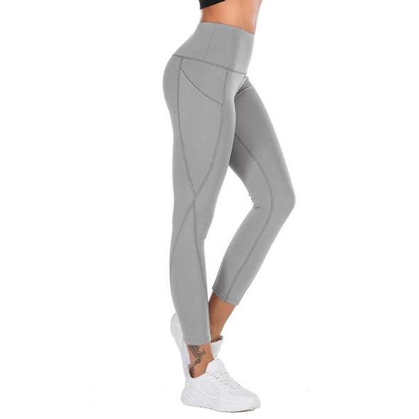 Running High Waist Tight Pantyhose Yoga (Color:Light Grey Size:S)