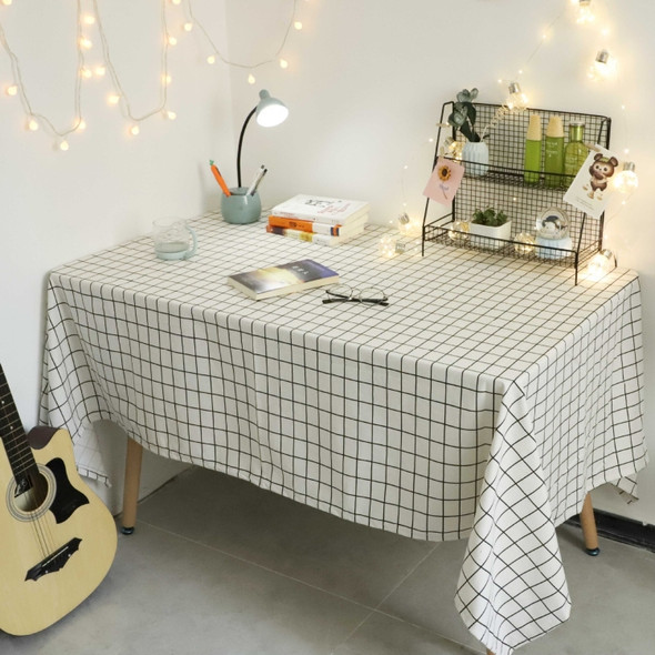 Square Checkered Tablecloth Furniture Table Dust-proof Decoration Cloth, Size:90x90cm(White )