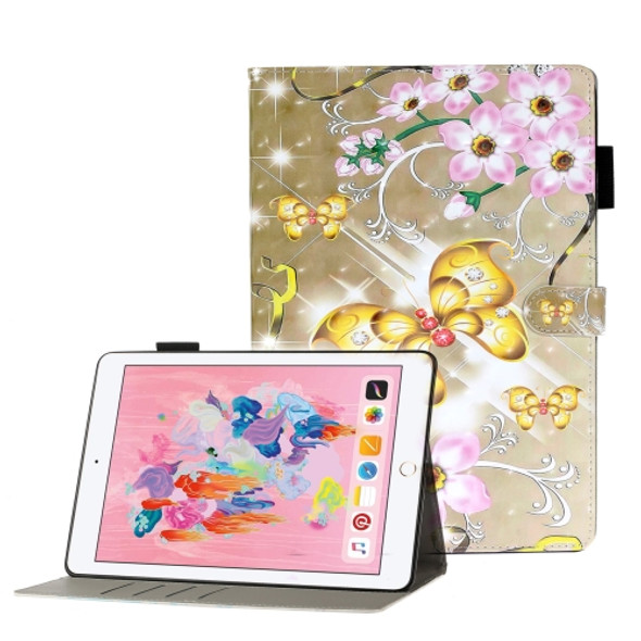 For iPad 5 / 6 / 7 / 8 / 9 3D Embossing Pattern Horizontal Flip Leather Case with Holder & Card Slots & Wallet(Gold Butterfly)