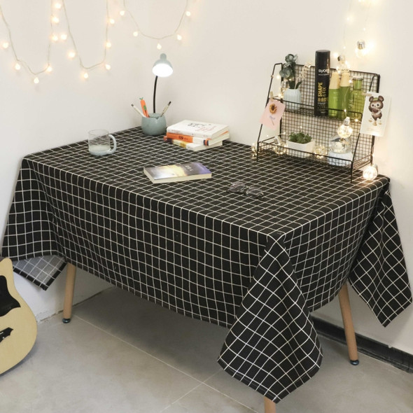 Square Checkered Tablecloth Furniture Table Dust-proof Decoration Cloth, Size:90x90cm(Black )