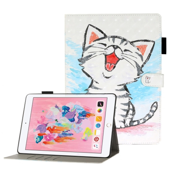 For iPad 5 / 6 / 7 / 8 / 9 3D Embossing Pattern Horizontal Flip Leather Case with Holder & Card Slots & Wallet(Cat)