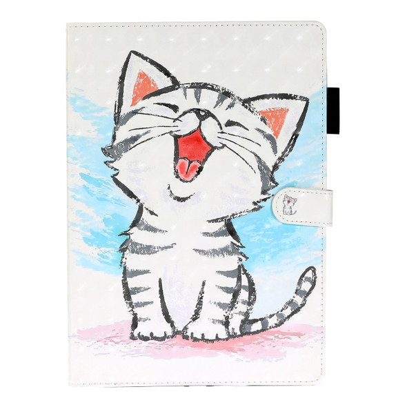 For iPad 5 / 6 / 7 / 8 / 9 3D Embossing Pattern Horizontal Flip Leather Case with Holder & Card Slots & Wallet(Cat)