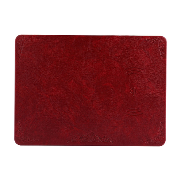 M30 Multi-function Leather Mouse Pad Qi Wireless Charger with USB Cable, Support Qi Standard Phones, Size: 260*192*5mm, For iPhone, Galaxy, Huawei, Xiaomi, LG, HTC and Other QI Standard Smart Phones (Wine Red)