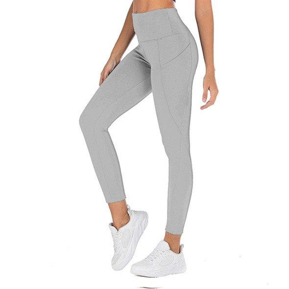 Running High Waist Tight Pantyhose Yoga (Color:Light Grey Size:L)