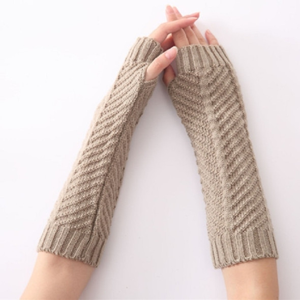 Knitted Wool Fishbone Texture Warm Cuffs Fingerless Arm Sleeves(Light Gray)