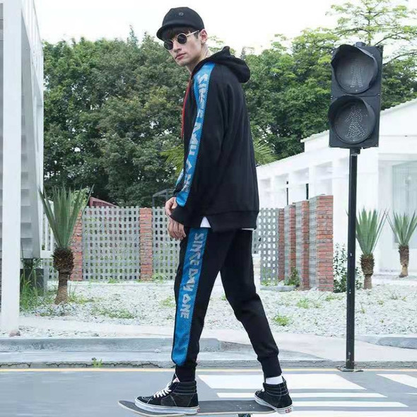 Fashion Casual Loose Sportswear Long Sleeve Sports-suit (Color:Black Blue Size:XXXXXL)