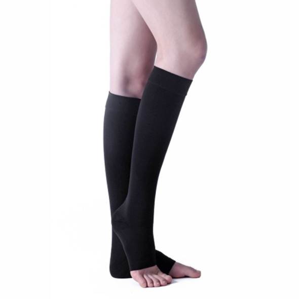 Unisex Medical Shaping Elastic Socks Secondary Tube Decompression Medical Varicose Stockings, Size:M(Black Color - Open Toe)
