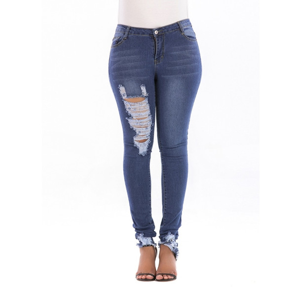 Casual Ripped Jeans Pants (Color:Dark Blue Size:XXXL)