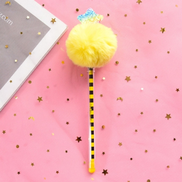 Creative Fur Ball Pendant Stationery Cute Plush Colored Pen Student Gel Pen(Pentagram Yellow Fur Ball)
