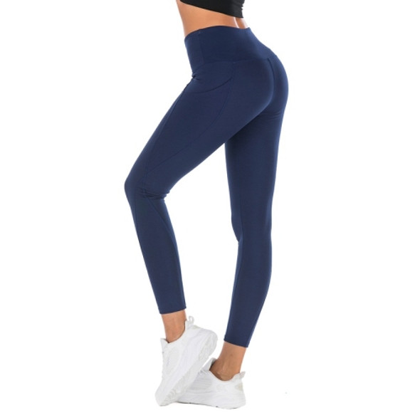 Running High Waist Tight Pantyhose Yoga (Color:Navy Blue Size:S)