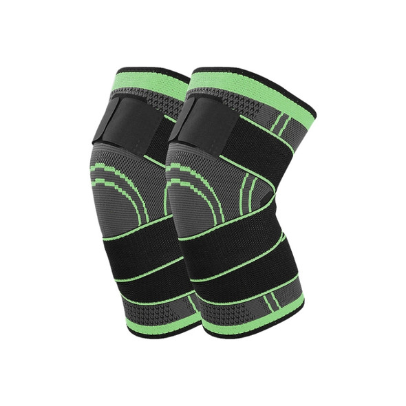 2 PCS Fitness Running Cycling Bandage Knee Support Braces Elastic Nylon Sports Compression Pad Sleeve, Size:L(Green)