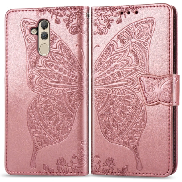 Butterfly Love Flowers Embossing Horizontal Flip Leather Case for Huawei Mate 20 Lite, with Holder & Card Slots & Wallet (Rose Gold)