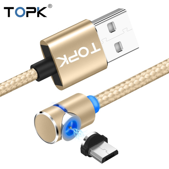 TOPK 2m 2.4A Max USB to Micro USB 90 Degree Elbow Magnetic Charging Cable with LED Indicator(Gold)