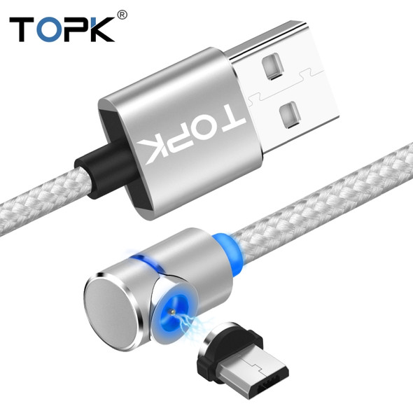 TOPK 2m 2.4A Max USB to Micro USB 90 Degree Elbow Magnetic Charging Cable with LED Indicator(Silver)