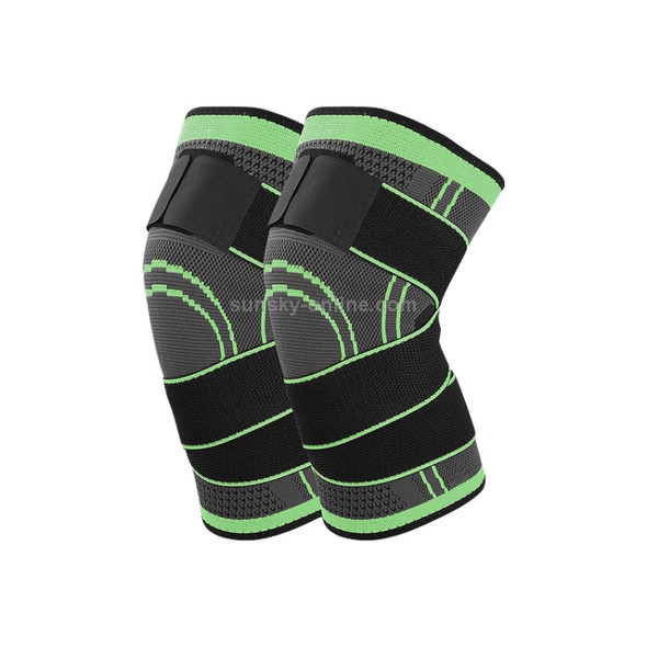2 PCS Fitness Running Cycling Bandage Knee Support Braces Elastic Nylon Sports Compression Pad Sleeve, Size:M(Green)