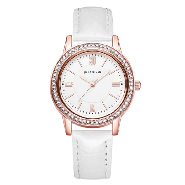 1665JIAYUYAN Fashion  Women Quartz Wrist Watch with PU Leather band and alloy watch case (White)