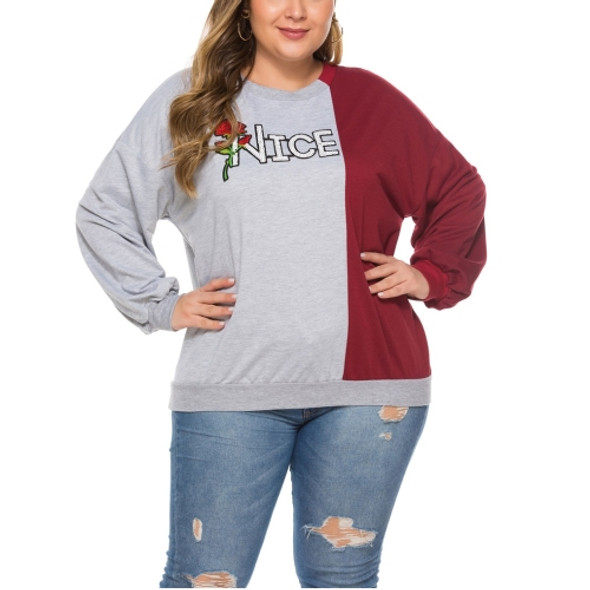 Sequins Letter Stitching Large Size Loose Sweater Clothing (Color:Wine Red Size:XXXL)