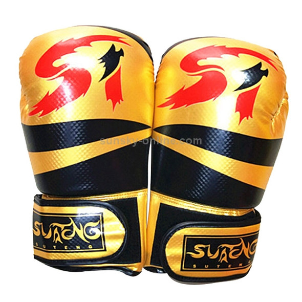 SUTENG Matting Texture PU Leather Fitness Boxing Gloves for Adults(Red + Gold)