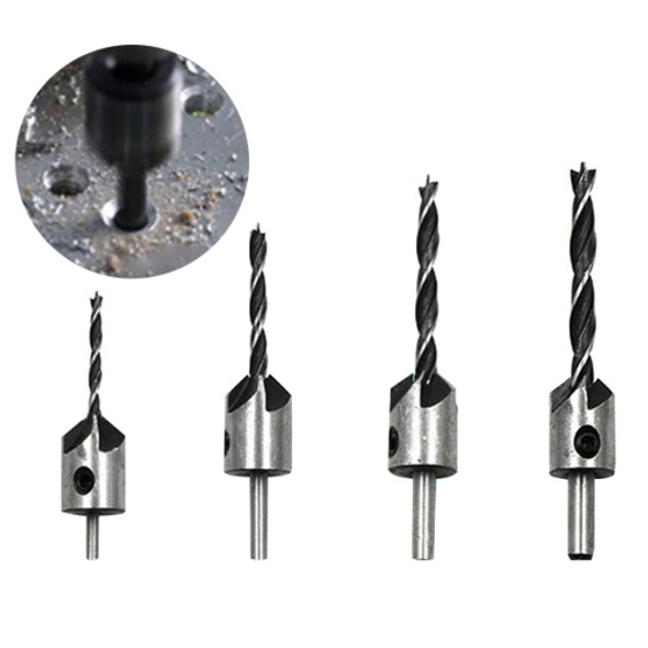 4 in 1 Woodworking Countersink Chamfer Three-Pointed High-Speed Steel Drill Bits Set, 3-6mm