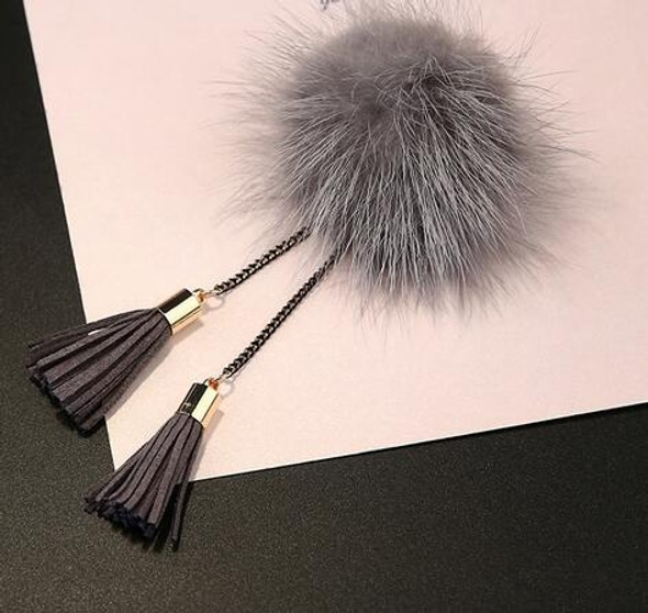Fur Ball Brooch Chain Tassel Brooch For Women(Gray)