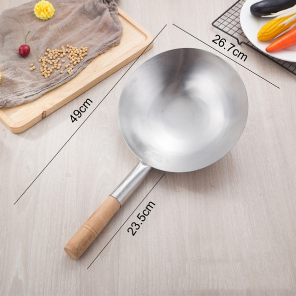 Stainless Steel Kitchen Spoon Water Spoon Large Scoop, Size:26cm(Wooden Handle)