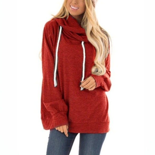 Women Drawstring Hooded Sweatshirt (Color:Wine Red Size:XL)