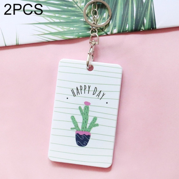 2 PCS Cute Cartoon Document Set Key Chain Bus Meal Card Protective Cover ID Card Set(Cactus D)