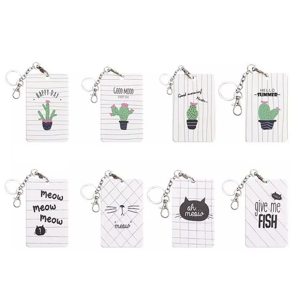 2 PCS Cute Cartoon Document Set Key Chain Bus Meal Card Protective Cover ID Card Set(Cactus D)