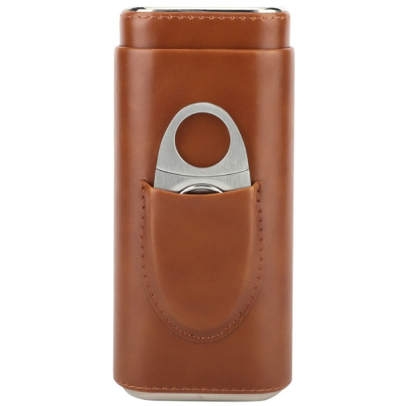 2 PCS  Portable Cigar Case with Cigar Shear Case Cigarette Accessories Utensil(Brown)