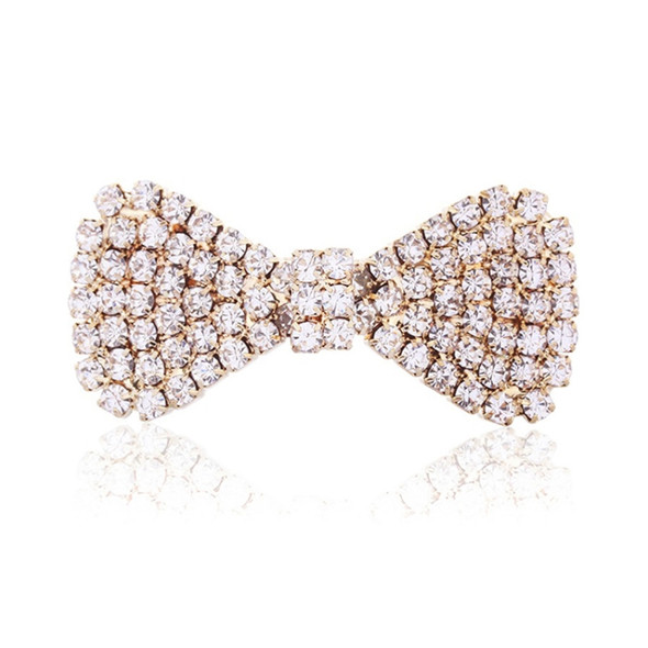 2 PCS  Fashion Women Crystal Rhinestone Hairpins Bow Knot Barrettes(Gold)