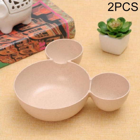 2 PCS Kids Bowl Dinnerware Set Cartoon Creative Plate Plastic Tableware Lovely Lunch Tray Dishs(Beige)