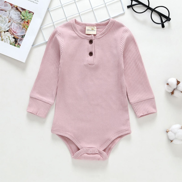 Autumn Baby Cotton Solid Color Long-sleeved Jumpsuit Romper, Size:100cm(Pink)