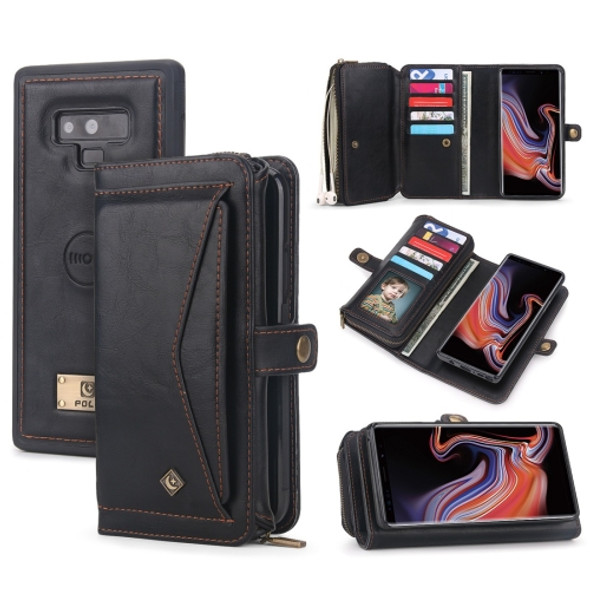 For Galaxy Note 9 POLA Multi-function TPU + PC Magnetic Horizontal Flip Leather Case with Holder & Card Slots & Wallet & Photo Frame(Black)