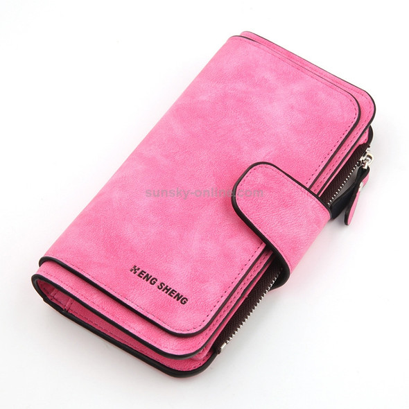 Women Scrub Leather Lady Purses Clutch Long Female Wallet(Rose Red)