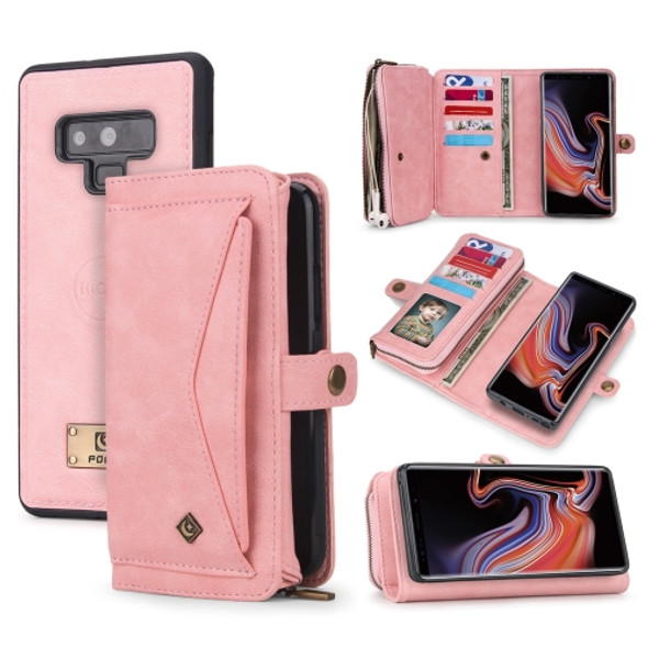 For Galaxy Note 9 POLA Multi-function TPU + PC Magnetic Horizontal Flip Leather Case with Holder & Card Slots & Wallet & Photo Frame(Pink)