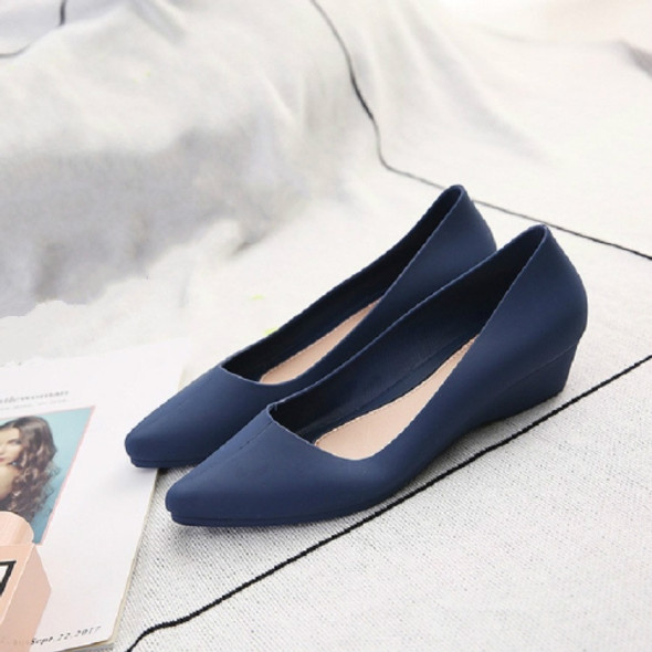 Shallow Mouth Square Head Single Shoes, Size:37(Blue)