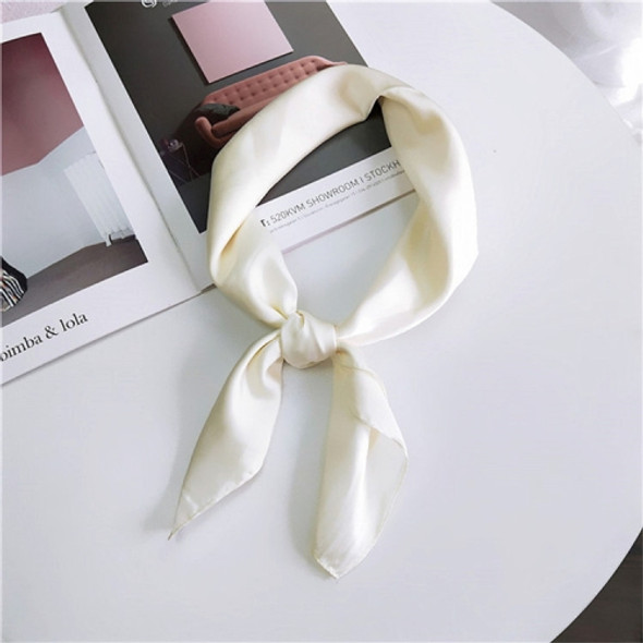 Soft Imitated Silk Fabric Solid Color Small Square Scarf Professional Silk Scarf for Women, Length: 70cm(White)