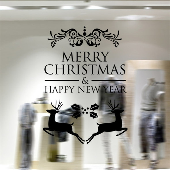 Home Decor Merry Christmas Happy New Year Removable Wall Stickers, Size: 58cm x 58cm(Black)