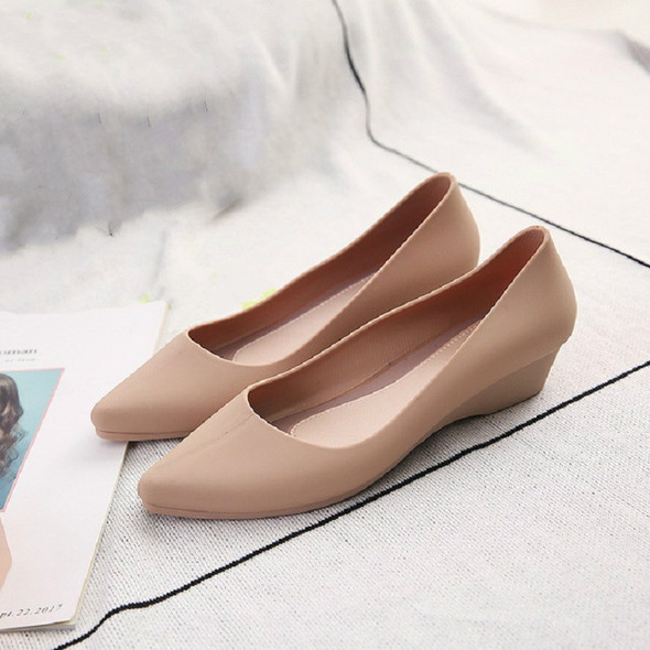 Shallow Mouth Square Head Single Shoes, Size:37(Apricot)