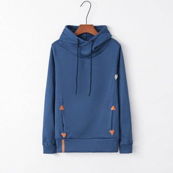 Autumn Fashion Long Sleeve Pocket Embroidered Hooded Shirt (Color:Blue Size:M)