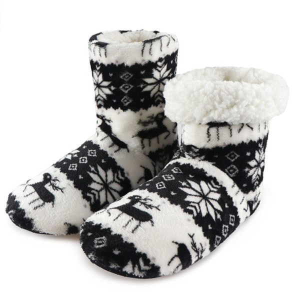 Plush Christmas Cotton Coral Printed Indoor Boots, Size:25cm(Black)