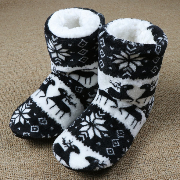 Plush Christmas Cotton Coral Printed Indoor Boots, Size:25cm(Black)