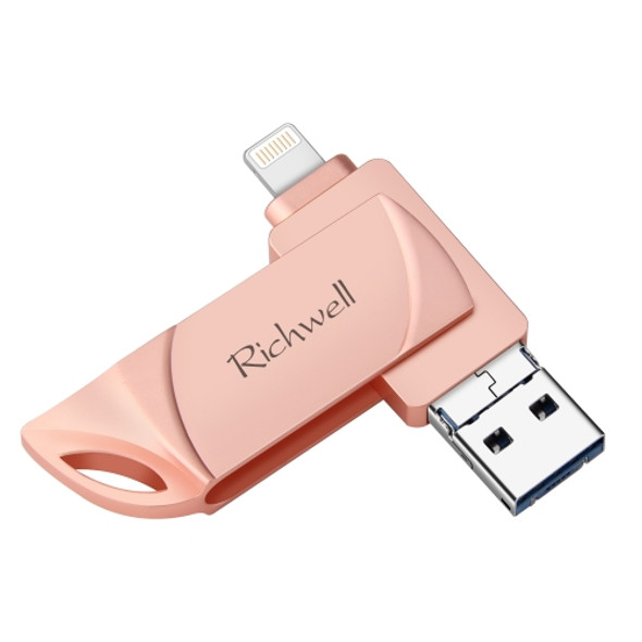 Richwell  DXZ128 USB Flash Disk 128G 3 in 1 Micro USB + 8 Pin + USB 3.0 Compatible IPhone & IOS(Rose Gold)