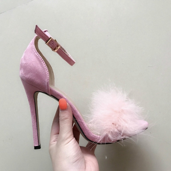 Plush Peep-Toe High Heels, Size:39(Pink)