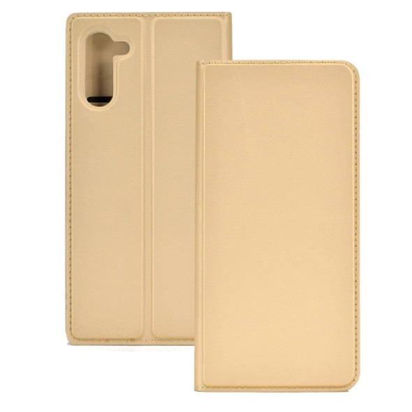 Electric Pressed Plain Texture Ultra-thin Magnetic Suction TPU + PU Leather Case with Holder & Card Slot for Galaxy Note10(Gold)
