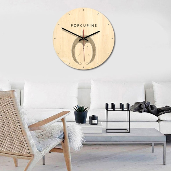 Porcupine Pattern Home Office Bedroom Decoration Wooden Mute Wall Clock, Size : 28cm