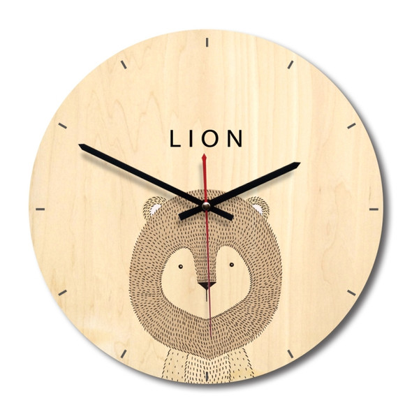 Lion Pattern Home Office Bedroom Decoration Wooden Mute Wall Clock, Size : 28cm